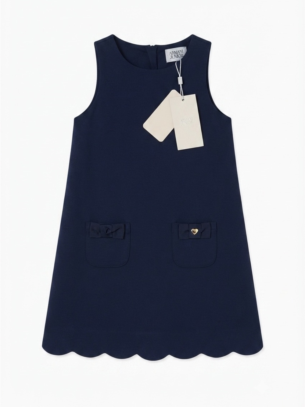 Armani Junior Navy Sleeveless Dress with Scalloped Hem 4A | 106CM